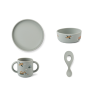 Liewood Vivi Printed Tableware Set - Vehicles/Dove Blue Mix