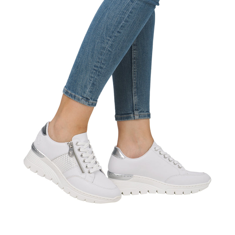 Rieker N8322-80 White Leather Casual Shoes