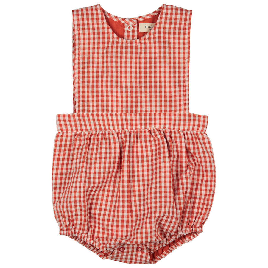 Pigeon Organics Bib Romper (Seersucker Check), Orange