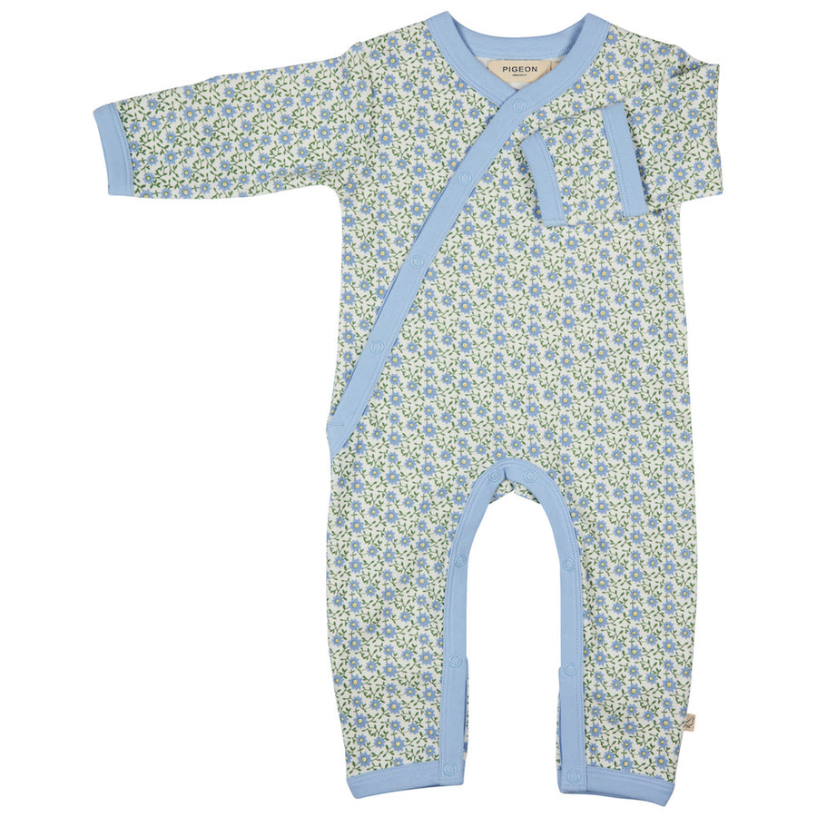 Pigeon Organics Kimono Romper (Aop), Ditsy - Blue