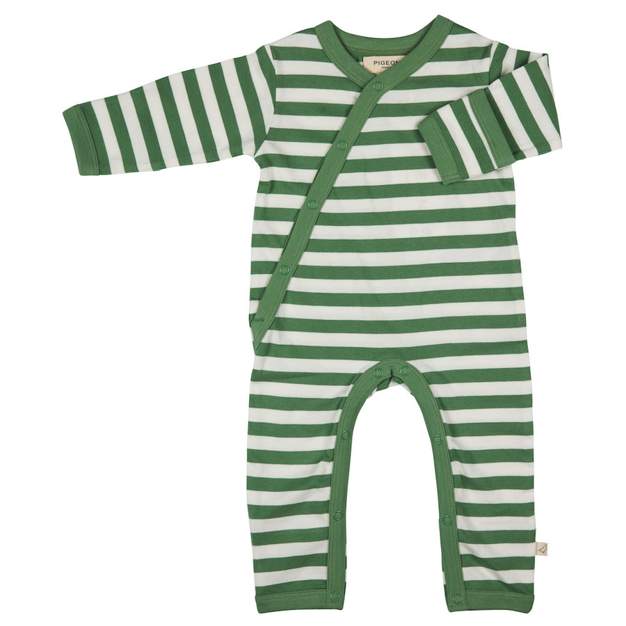 Pigeon Organics Kimono Romper (Breton Stripe), Green/White