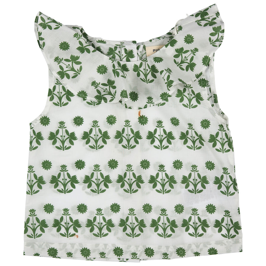 Pigeon Organics Ruffle Neck Top, Block Flower