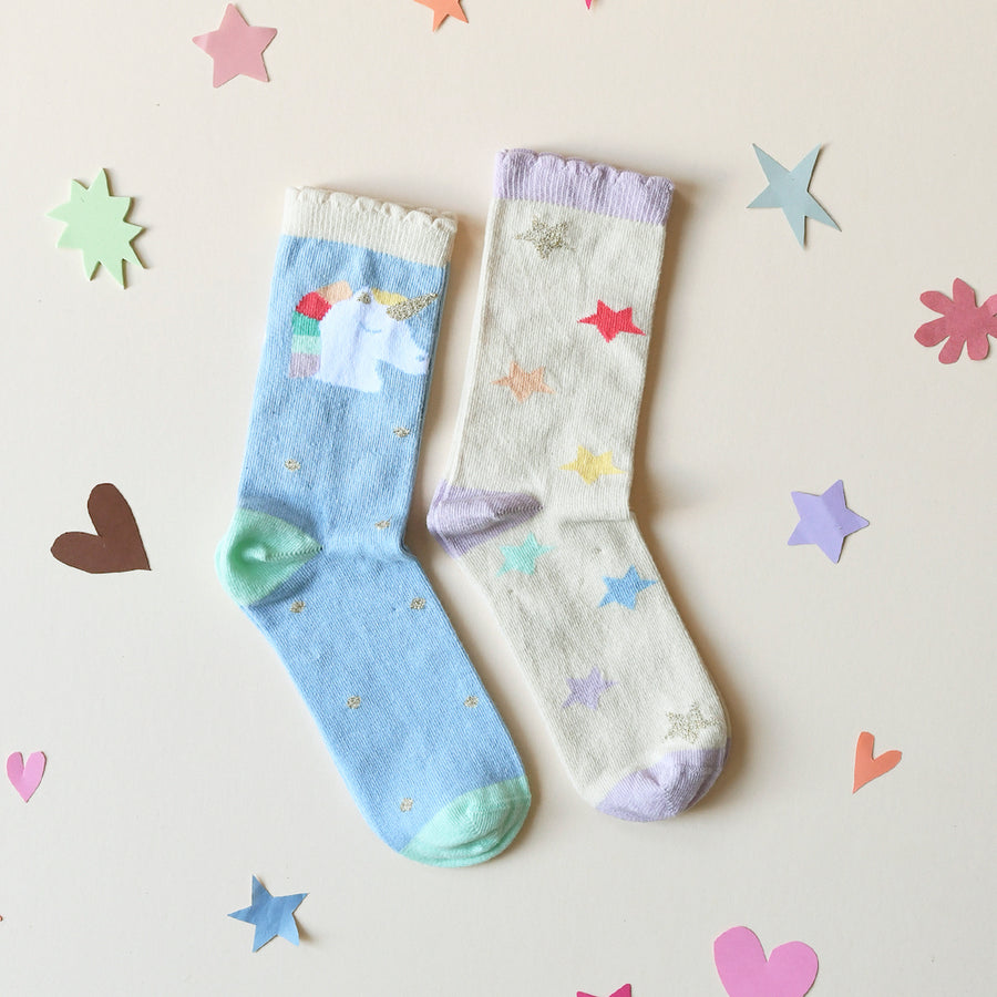 Rockahula Rainbow Unicorn 2 Pack Socks 9-12 Jnr SC02418-1