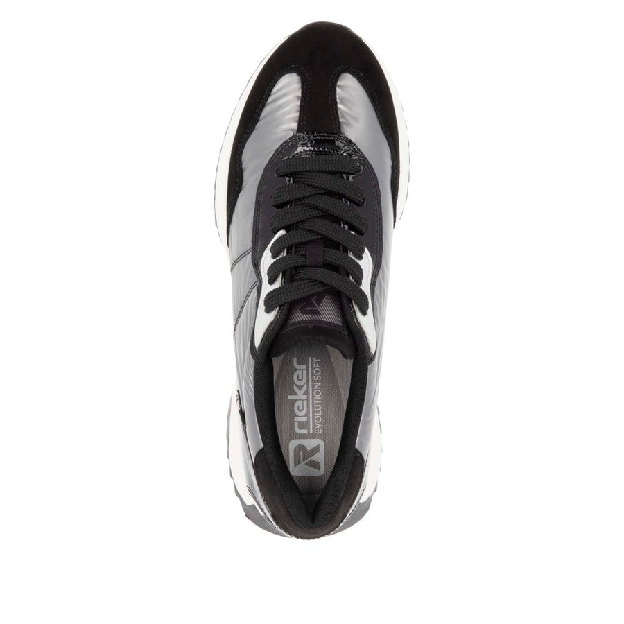 Rieker Sport W1306-42 Black Silver Lace Up Shoes