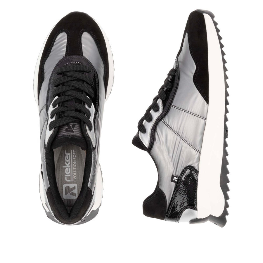 Rieker Sport W1306-42 Black Silver Lace Up Shoes