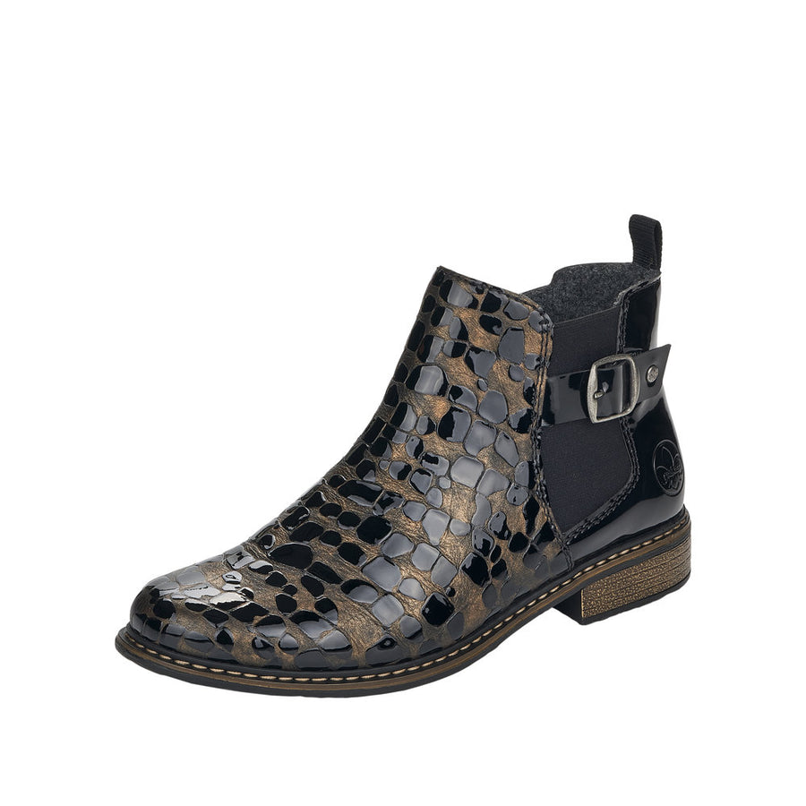 Rieker Z4965-90 Croc Black Brown Ankle Boots