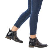 Rieker Z4965-90 Croc Black Brown Ankle Boots